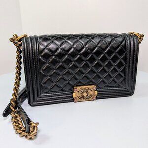 Chanel Rare Black Quilted Lambskin Medium Boy Bag with Jeweled Clasp